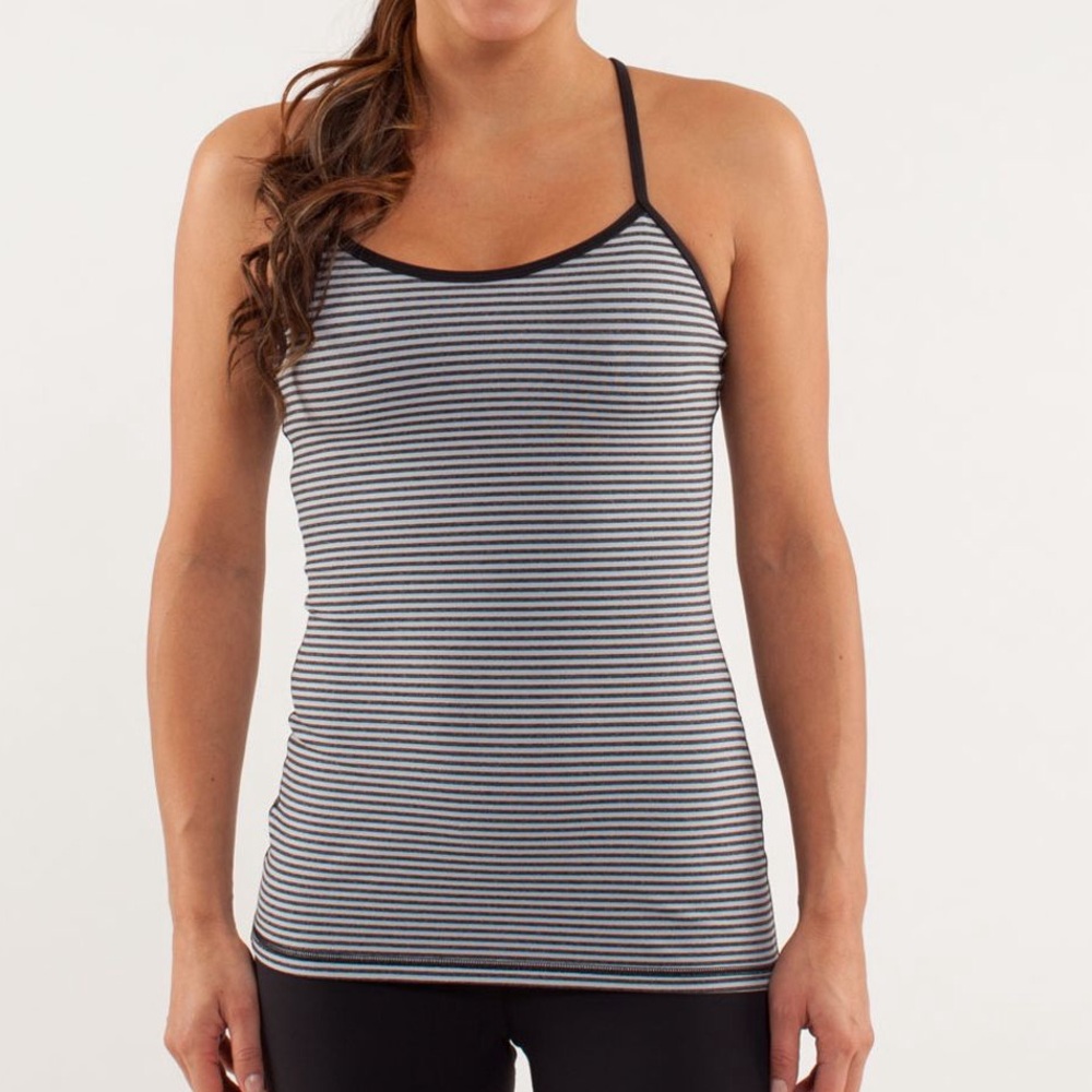 Lululemon Power Y Tank Light Gray Black Stripe Racerback Yoga Womens Size 4